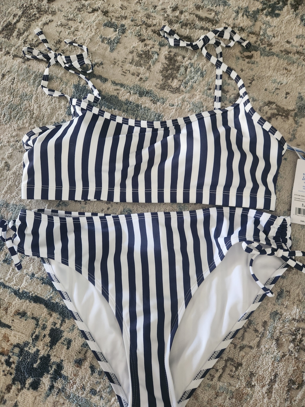 Southern Tide Navy and White Vertical Stripe Bikini Set